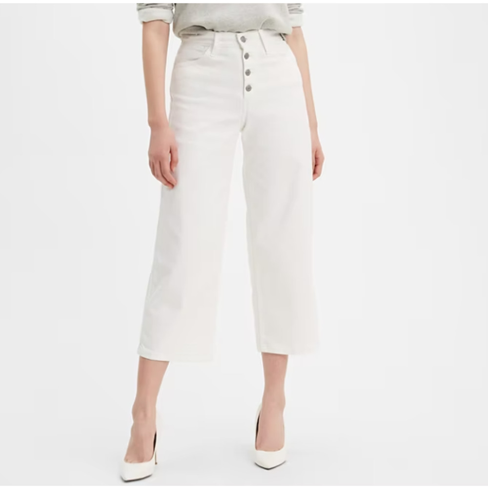 Levi's‎ Mile High Wide Leg Jeans High Rise Button Fly Crop White Size 30